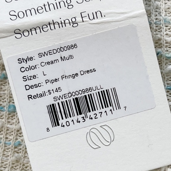 NWT Something Navy Piper Fringe Dress Boho Tasseled Knitted Midi Cream Sz Large - Picture 10 of 11